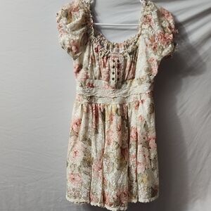 Vintage Liz Lisa Floral Lace Dress with Puff Sleeves
